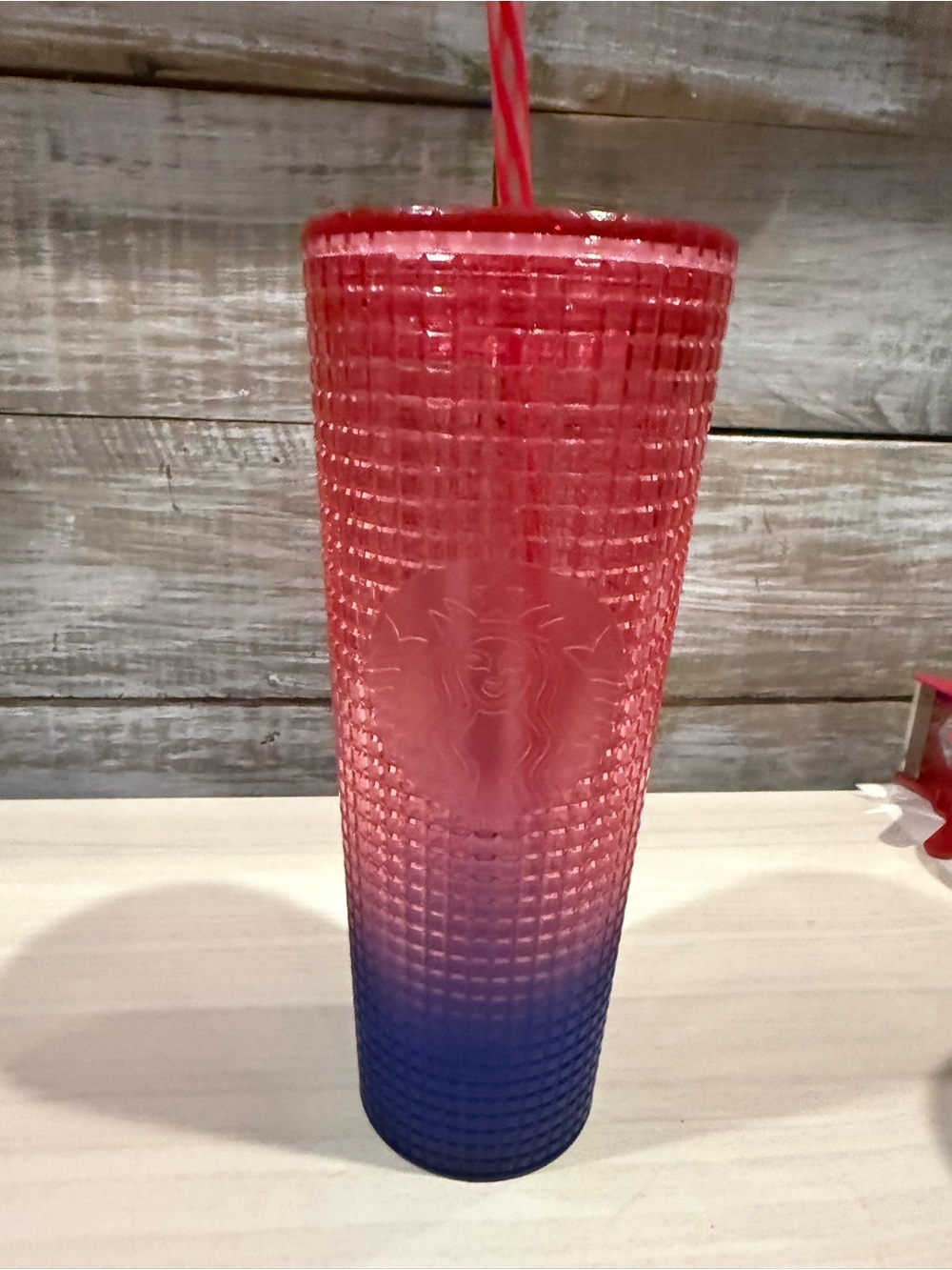 Starbucks Red to Blue Ombre Studded Tumbler with Red Straw